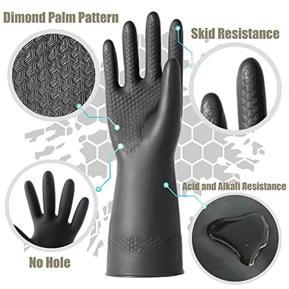 Chemical Resistant Latex Gloves,Cleaning Protective Safety Work Heavy Duty Rubber Gloves, S-M-L-XL Size, Black 1 Pair - color: Xl/12.9''