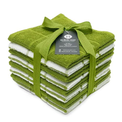 100% Cotton Terry Dish Cloth & Dish Towel, 8 Pack, Super Soft and Absorbent Kitchen Towels, Perfect for Kitchen Cleaning and Dish Washing (Green (Solid and Checks) 8 Pack) - color: Green (Solid and Checks) 8 Pack