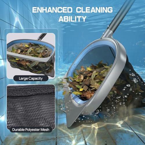 UIRWAY 4-in-1 Deluxe Swimming Pool Cleaning Kit - Includes Upgrade Triangular Pool Vacuum Head, Detachable Brush, Deep Leaf Skimmer Net, Adjustable Aluminum Pole Inground & Above Ground Pools - size: 13.7" Vacuum Head