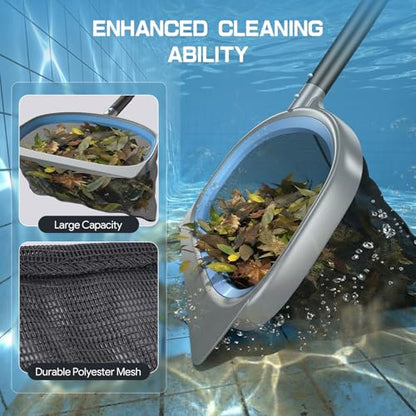 UIRWAY 4-in-1 Deluxe Swimming Pool Cleaning Kit - Includes Upgrade Triangular Pool Vacuum Head, Detachable Brush, Deep Leaf Skimmer Net, Adjustable Aluminum Pole Inground & Above Ground Pools - size: 13.7" Vacuum Head