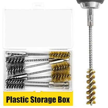 8 Pcs Bore Brush Set - 304 Stainless Steel & Brass Drill Wire Bore Cleaning Brushes with 1/4" Hex Shank for Power Drills Ports Tubes Bearings Cleaning Parts, 3/8'' 1/2'' 3/4'' 7/8''