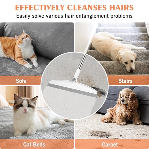 Multifunction Silicone Broom, 54 Inch Long Handle Silicone Floor Squeegee Broom, Sweep and Scrape 2 in 1 Household Cleaning Broom for Floor, Bathrooms, Kitchens, Showers, Tile, Pet Hair, Glass, White