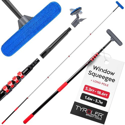 Tyroler Professional Window Squeegee with Extension Pole | Squeegee for Windows Cleaning | Outdoor Window Cleaner Tool, Windows Washing Kit with Extension Pole | Window Cleaning Kit (18.6 feet) - size: 18.6 feet
