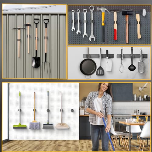 Upgraded Magnetic Broom and Mop Holder Wall Mount, Space-Saving Heavy Duty No Drill Over the Door Broom Gripper RV Camper Wall Organizer,Black,4 Pcs - size: 4 Pcs
