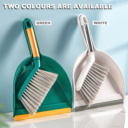 Small Broom with Dustpan Combo Set Mini Broom and Brush Set Hand Sweeper for Cleaning Desk Office Kitchen Pet Nest (Green) - color: Green