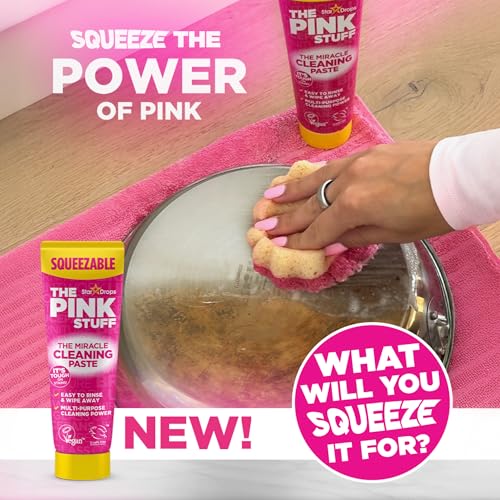 Stardrops The Pink Stuff Miracle Multi Purpose Cleaner Spray, Squeezable Cleaning Paste & SQeeZY Scrubber Sponge | Multi Surface Household Cleaning Kit for Kitchen, Bathroom, Tiles & Appliances