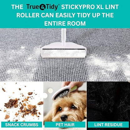 True & Tidy StickyPro XL Lint Roller Value Set with 2 Lint Roller Refills, Heavy-Duty Durable, Adjustable Handle Works Great on Pet Hair, Clothing, Furniture and More, 180 Sheets Total, Refillable - size: Lint Roller with 2 Refills