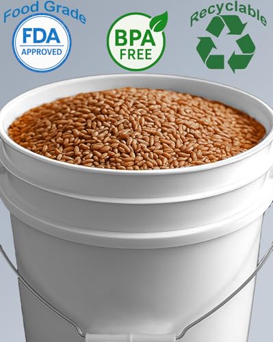 MKS Plastics 5-Gallon Bucket Only – No Lid Included, Made in USA, Food Grade BPA Free Plastic, Heavy Duty Multi-Use, Metal Handle with Grip, Stackable Storage – White, 3 Pack - color: White, size: 3