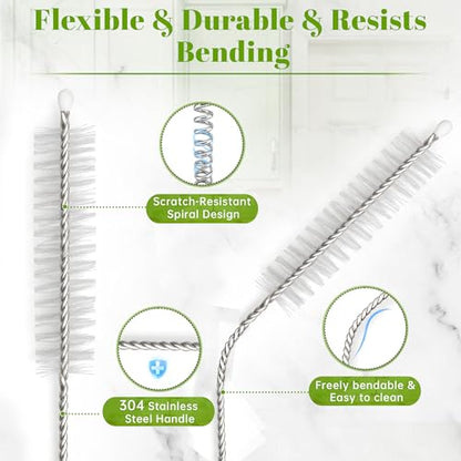 Straw Cleaner Brush Set, 10 Pieces 10 Inch Stainless Steel Handle Straw Brush Set, Extra Long Straw Brush for Tumbler, Sippy Cup, Water Bottle and Tubes - size: 10 inch white