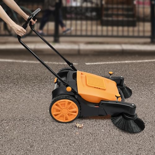 41.34 Inch Wide Outdoor Hand Push Floor Sweeper,55L/14.53 Gal Adjustable Handle Nylon Brush Push Power Sweeper,Easy to Push Floor Sweepers,Push Lawn Sweepers with 5 Gears