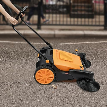41.34 Inch Wide Outdoor Hand Push Floor Sweeper,55L/14.53 Gal Adjustable Handle Nylon Brush Push Power Sweeper,Easy to Push Floor Sweepers,Push Lawn Sweepers with 5 Gears