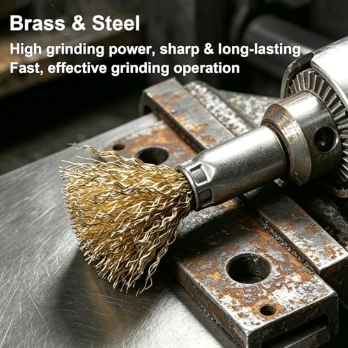 Brass Coated Wire Brush Set for Drill, 1/4 Inch Shank,Crimped Carbon Steel Bristles for Rust Removal, Paint Stripping, Corrosion Cleaning, Surface Scrubbing, Deburring (20mm,20pcs) - size: 20mm,20pcs