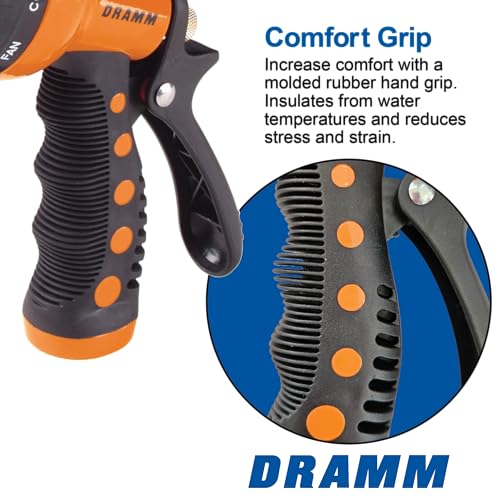 Dramm Revolver Heavy Duty Metal Garden Hose Nozzle – 9 Spray Patterns, High Pressure Jet, Thumb-Control Flow, Ergonomic Grip – Red - color: Red, style: 9-Pattern Revolver