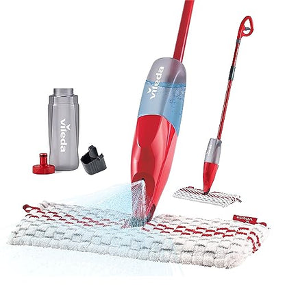 Vileda Promist Max Spray Mop - 360 Degree Swivel, Red, Cotton Head, Multiple Surfaces