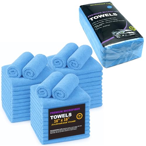 Blue Large Microfiber Cleaning Towels, 36-Pack Dual-Sided Ultra Soft Plush Washcloth, Professional Grade Premium Microfiber Car Cleaning Cloths, Car, Household and Commercial (Sky Blue, 16" X 16") - color: Sky Blue