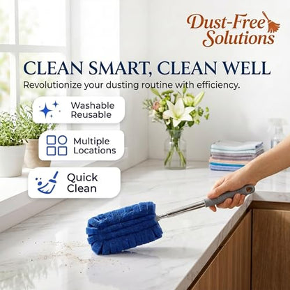 Duster Refills Reusable Pads with 20-83 Inch Extendable Pole - 10 Pack Washable 360 Degree Cleaning Kit for Ceiling Fan, Blinds and Car Interior