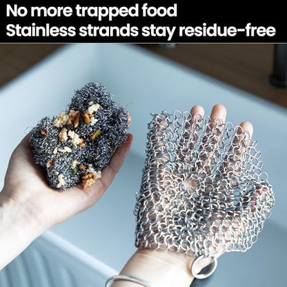 TOPULORS Cast Iron Scrubber 316 Stainless Steel Skillet Cleaner 8"x6" Chainmail Scrubber Scraper Chain Mail Link Scrub for Cast Iron Pre-Seasoned Pans, Griddles, BBQ Grills, and Pot Cookware Cleaning - size: Rectangle - 8× 6 inches
