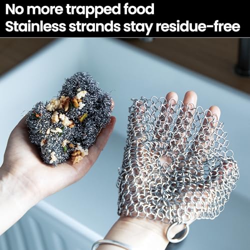 TOPULORS 316 Stainless Steel Cast Iron Skillet Cleaner Scraper Chain Link Chainmail Scrubber for Cast Iron Pans, Pre-Seasoned Pans, Griddle Pans, BBQ Grills, and More Pot Cookware-Round 7 in Diameter - size: Round - 7 inches diameter
