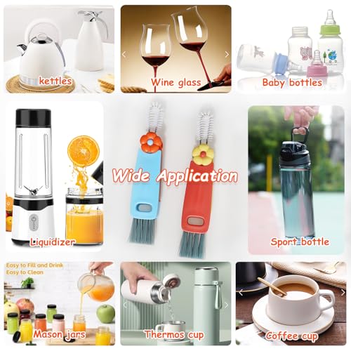3 in 1 Multifunctional Cup Lid Gap Cleaning Brush Set, Portable Bottle Cleaning Brush, Home Kitchen Crevice Cleaning Tools for Bottles, Cups, and Tight Spaces, 2PCS (Red and Blue)