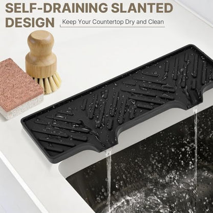 Kitchen Soap Dispenser Set, Kitchen Sink Organizer with Self Draining Silicone Tray, 2 x 17oz Glass Soap Dispensers, Stainless Steel Pumps, Bamboo Brush & Sisal Sponge - Black - color: Black Bottle + Black Pump