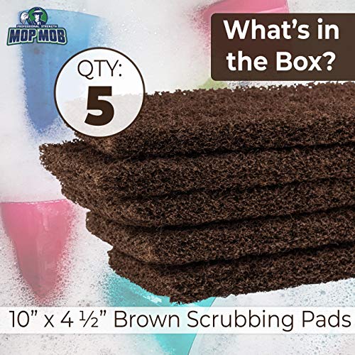 Heavy Duty XL Brown Scouring Pad 5 Pack. 10 x 4.5in Large Multipurpose Nylon Scrubbing Sponges. Clean Bathrooms, Kitchens, Counters and Floors to Erase Grime and Make Surfaces Sparkle