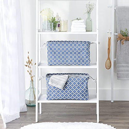 DII Laundry Storage Collection, PE Coated Collapsible Bin with Handles, French Blue Lattice, Large Set, 10.5x17.5x10" - color: French Blue Lattice, size: Large Set, 10.5x17.5x10"