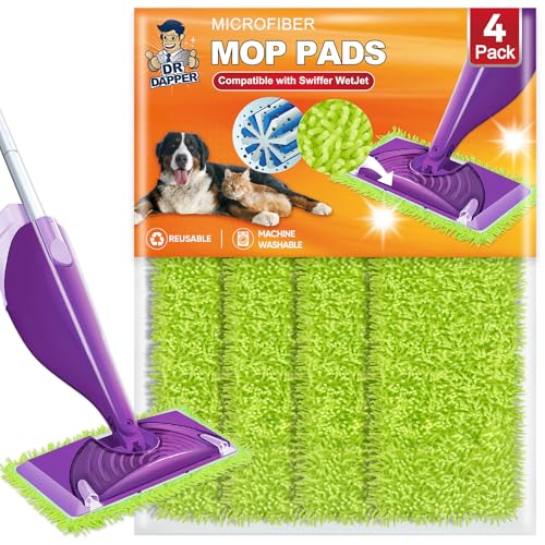 4 Pack Reusable Mop Pads for Swiffer WetJet, Wet Pads Refill for Swiffer Wet Jet, Microfiber Mop Pads Machine Washable Wet Dry Pads Refill for Laminate, Hardwoods, Vinyl, Marble, Stone and Glass - color: Chenille Green 4, size: 4