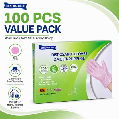 Disposable Plastic Gloves Food Handling Service Gloves Disposable For Cooking - style: Pink100pcs