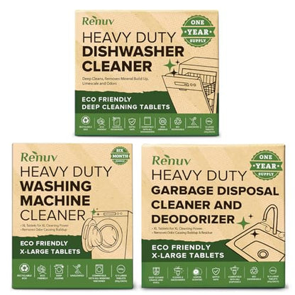 Renuv® Washing Machine + Dishwasher + Garbage Disposal Cleaner Bundle | Heavy Duty Home Appliance Deep Cleaning, Descaling, Deodorizing - style: Washing Machine + Dishwasher + Disposal Cleaner