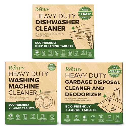 Renuv® Washing Machine + Dishwasher + Garbage Disposal Cleaner Bundle | Heavy Duty Home Appliance Deep Cleaning, Descaling, Deodorizing - style: Washing Machine + Dishwasher + Disposal Cleaner