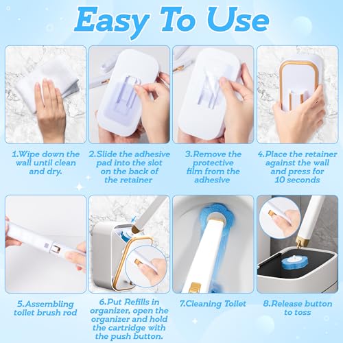 Disposable Toilet Cleaning Brush - Toilet Bowl Cleaner Wand and Holder Set with 60 Refills, Wall Mounted Clean Stick Brush Heads Kit with Handle for Bathroom Bathtub Cleaning System - style: 1 Cleaner Wand and 1 Holder with 60 Refills