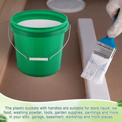 Tioncy 10 Pcs 2 Gallon Plastic Bucket with Lid Heavy Duty 2 Gallon Bucket Pail with Lid Handle for Storage Container Home Household Cleaning (Green) - color: Green