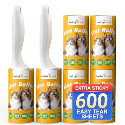 Extra Sticky Lint Roller for Pet Hair, 600 Sheets with 2 Reinforced Handles, Heavy Duty Lint Roller for Clothes, Couch, Furniture & Car - size: 600Sheets+2 Handles