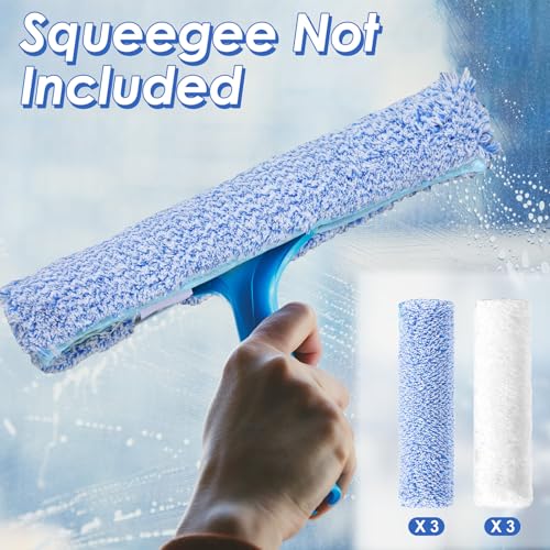 6 Pcs 14" Microfiber Window Scrubber Refill Replacement Reusable Squeegee Cleaning Cloth Sleeve Tools for Bathroom Car Window Accessory for Squeegee (Not Included) (Blue,White)