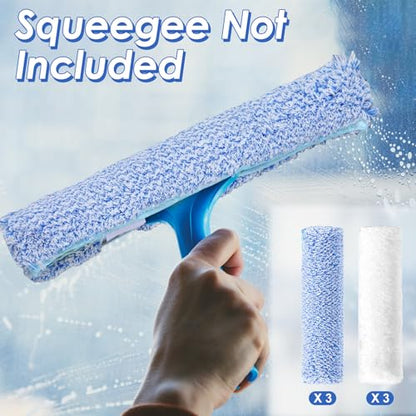 6 Pcs 14" Microfiber Window Scrubber Refill Replacement Reusable Squeegee Cleaning Cloth Sleeve Tools for Bathroom Car Window Accessory for Squeegee (Not Included) (Blue,White)