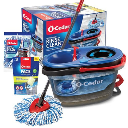 O-Cedar EasyWring RinseClean Microfiber Spin Mop & Bucket Floor Cleaning System with 1 Extra Refill with Citrus Pac (Variety Pack) - style: RinseClean Spin Mop & Bucket + 1 Extra Refill + Citrus PACS