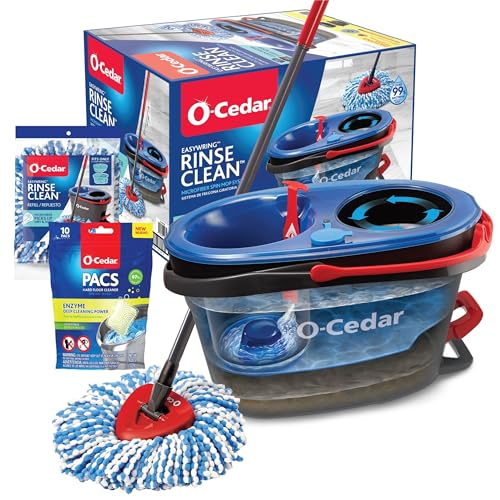 O-Cedar EasyWring RinseClean Microfiber Spin Mop & Bucket Floor Cleaning System with 1 Extra Refill with Citrus Pac (Variety Pack) - style: RinseClean Spin Mop & Bucket + 1 Extra Refill + Citrus PACS