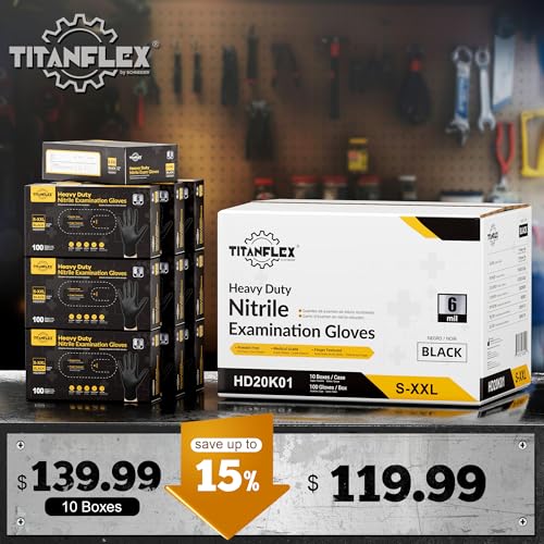 TitanFlex Disposable Nitrile Exam Gloves - 6-mil, Black, Medium 1000-ct Case, Heavy Duty, Latex Free, Food Safe for Cooking & Food Prep - color: 02 6mil (1000ct), size: Medium