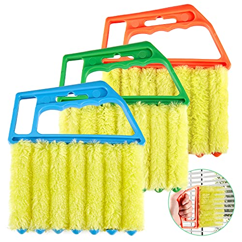 Geiserailie 3 Pieces Blind Cleaner Duster Tool 7 Finger Dusting Cleaner for Window Venetian Washable Mini Brush Hand Held Tool for Air Conditioner Dust Dirt (3 Colors)