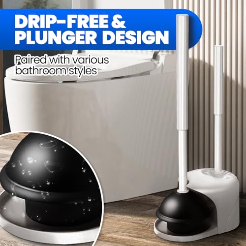2 in 1 Toilet Brush and Plunger Set, Extended Handle Plunger,Toilet Bowl Brush Plunger Set,Gap Brush，Cleaning Gloves，Bathroom Cleaning Tools，Toilet Brush Plunger Combo，Light Grey - color: Light Grey