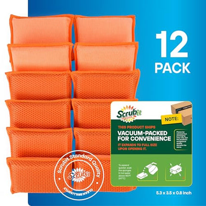 SCRUBIT Reusable Sponges for Dishes - 12 Pack Microfiber Sponges Kitchen Dish Scrubber, Machine Washable & Non-Scratch Scrubbers (Orange) - color: Orange