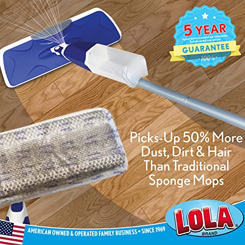 LOLA Microfiber Spritz N' Mop, Built-in Spray Bottle, 17" Wide Head, Includes Large Scuff Remover, Can Be Used Wet for Cleaning and Dry for Dusting, 1 Pack