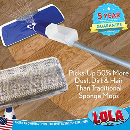 LOLA Microfiber Spritz N' Mop, Built-in Spray Bottle, 17" Wide Head, Includes Large Scuff Remover, Can Be Used Wet for Cleaning and Dry for Dusting, 1 Pack