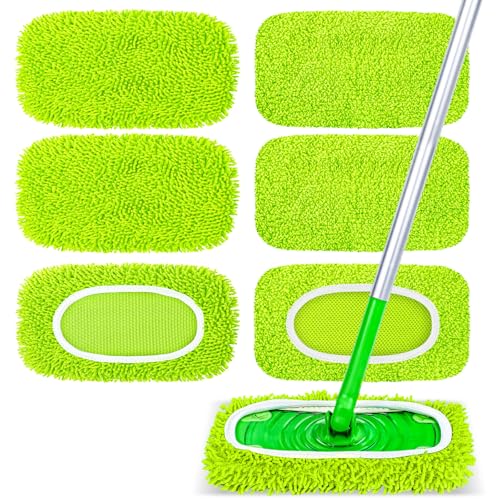 6-Pack Reusable Microfiber Mop Pads Compatible with Swiffer Sweeper, Dry & Wet Sweeping Cloths - Washable Wet Pads Refill for Multi-Surface/Hardwood Floor Cleaning -Fluorescent Green - color: Fluorescent Green