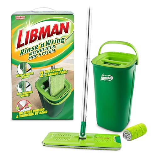 Libman Rinse 'n Wring Mop and Bucket System, Microfiber Dry Wet Mop for Floor Cleaning, Hardwood, Laminate, Tile Cleaner, Dual Chamber Bucket Design, 2 Total Refill Replacement Head Pads - style: 2 Pads