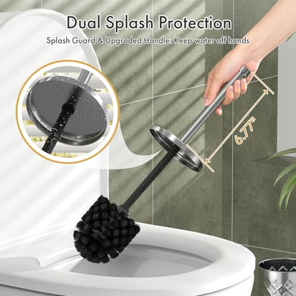 Toilet Bowl Brush and Holder Set 2 Pack with 4 Extra Brush Heads | Extra Long Handle with Splash Guard Cover, Tool-Free Installation, Bathroom Space-Saving, Cleaner Sets for Apartments, RV (Silver) - color: Silver
