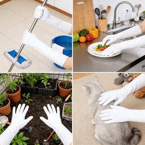 Long Nitrile Disposable Gloves Extended Cuff 16inch Latex-Free Blue Household Kitchen Cleaning Dishwashing 50PCS - color: White, size: Small