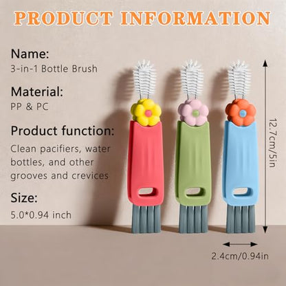 3 in 1 Cup Lid Cleaning Brush Set, Multifunctional Bottle Crevice Cleaning Brush, Portable Cup Lid Gap Cleaner, Water Bottle Cleaner Brush, Home Kitchen Cleaning Tools