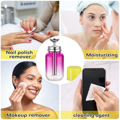 Noverlife 4Oz / 120ml Acetone Pump Dispenser with Cover, Alcohol Pump Dispenser Bottle Acetone Bottle Dispenser, Glass Push Down Pump Dispenser Nail Alcohol Bottle for Makeup Remover - Gradient Purple - color: D - 1pcs - Purple Round Shaped