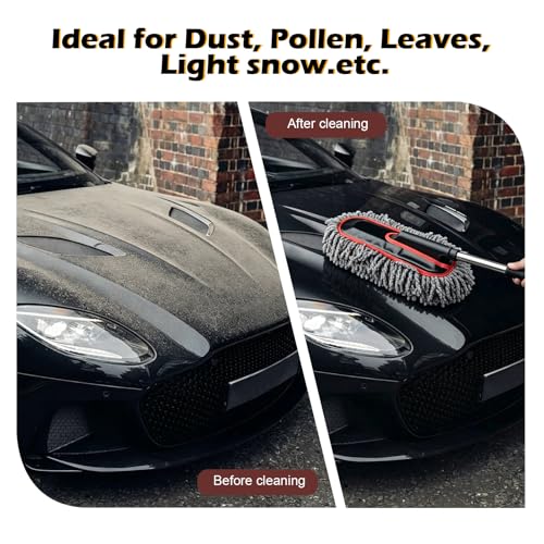 Car Duster Exterior Scratch Free,Microfiber Car Duster with Extendable Handle, with 3PCS Detailing Brush, Exterior Interior Multipurpose for SUV,Truck,RV